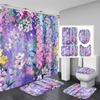 4-Piece Purple Floral Shower Curtain Cute Colorful Flower Bathroom Set with Shower Curtain and Rugs, Pretty Funky Watercolor Clo