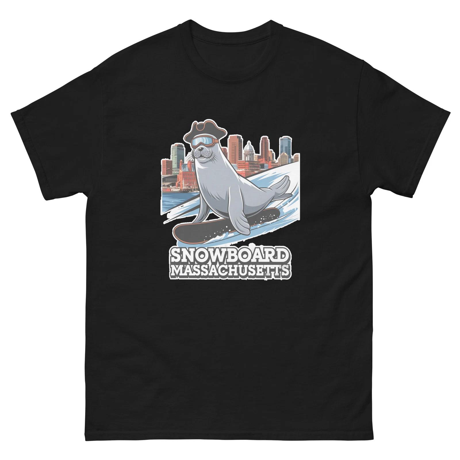 Snowboard Massachusetts Seal USA Snowboarding Animal T-Shirt S