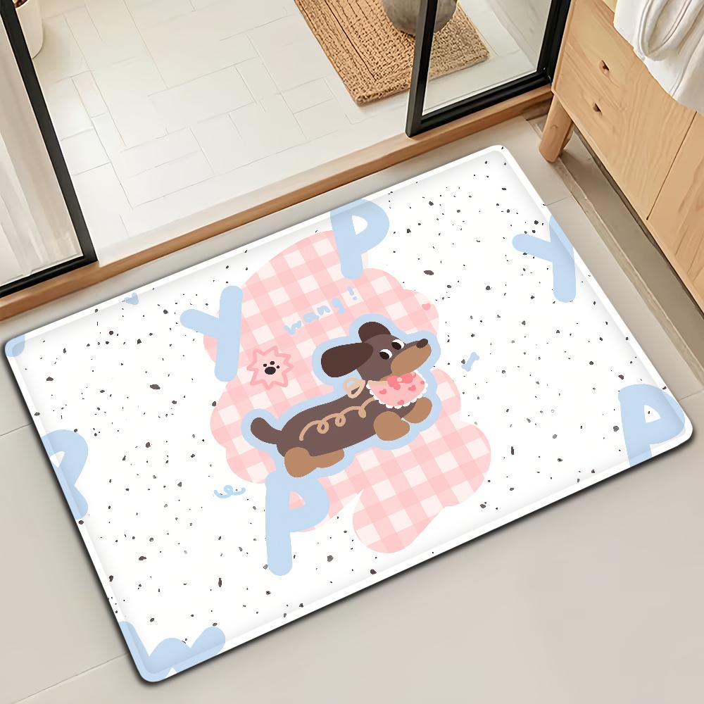 

Cute Dachshund Dog Funny Door Mat Bath Microfiber Decorative Versatile Flannel Floor Mat Quick Dry Absorbent Non-slip Sole 40cm x 60cm