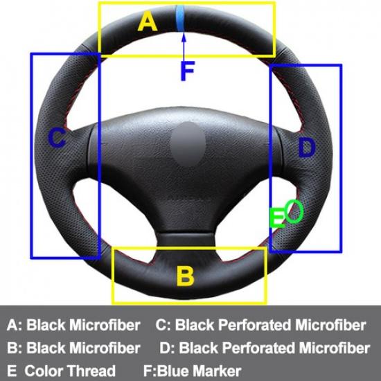 For Peugeot 206 2007 - 2009 Peugeot 207 Hand Sewing Car Steering Wheel Cover