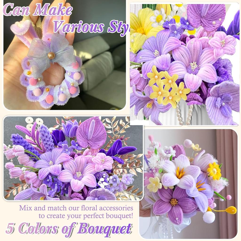 500 Pcs Pipe Cleaners Flower kit, 20pcs Green Floral Wires, 1pc Gardening Tape, 150pcs Stamen, Pipe Cleaners Craft