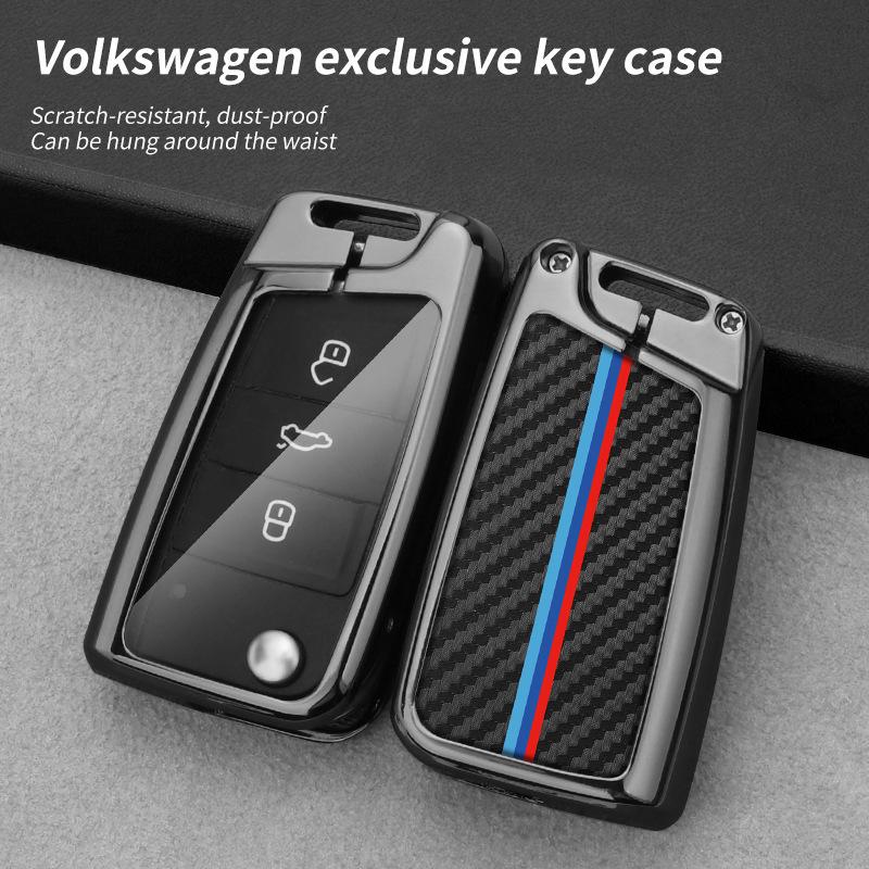 Housse de clé Volkswagen pour Sagitar, Lavida, Bora, Lamando, T-Cross, Tharu, Tayron, Tiguan L - Coque et boucle de clé de voiture.