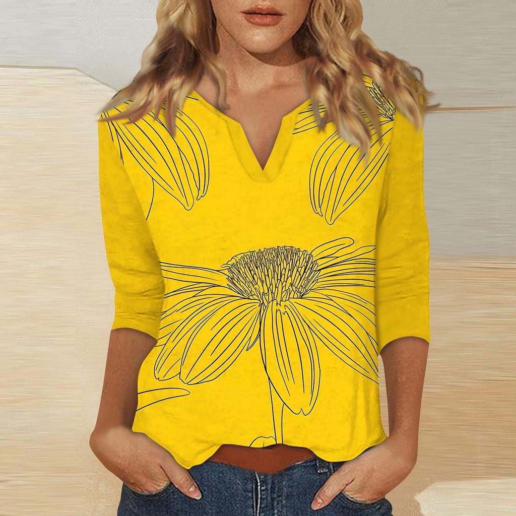 Women's Stand Collar 3/4 Sleeve Printed Top T-shirt