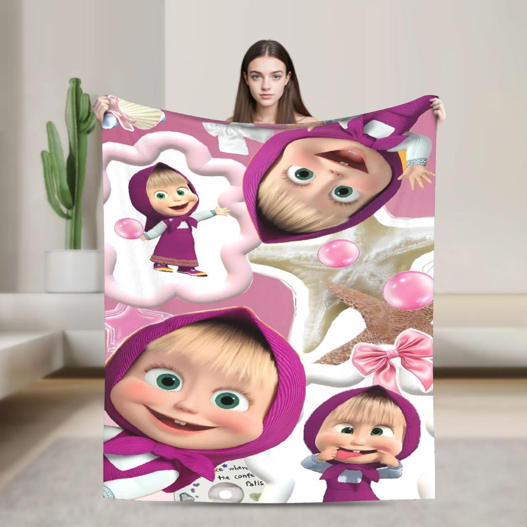 Warm BlanketKids Camping M-Mashas and B-Bears Throw Blanket Flannel Bedspread For Bedroom Graphic Sofa Bed Cover