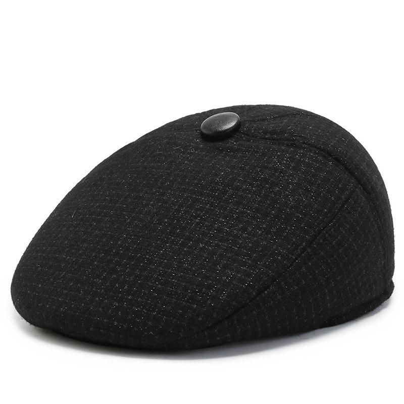 Winter hat Men's fleece cold-proof and warm flat-top hat Grandpa woolen thickened ear protector duck tongue cotton hat