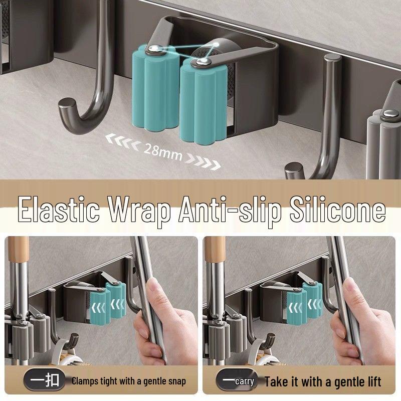Stainless Steel No-Drill Mop & Broom Wall Mount Hanger