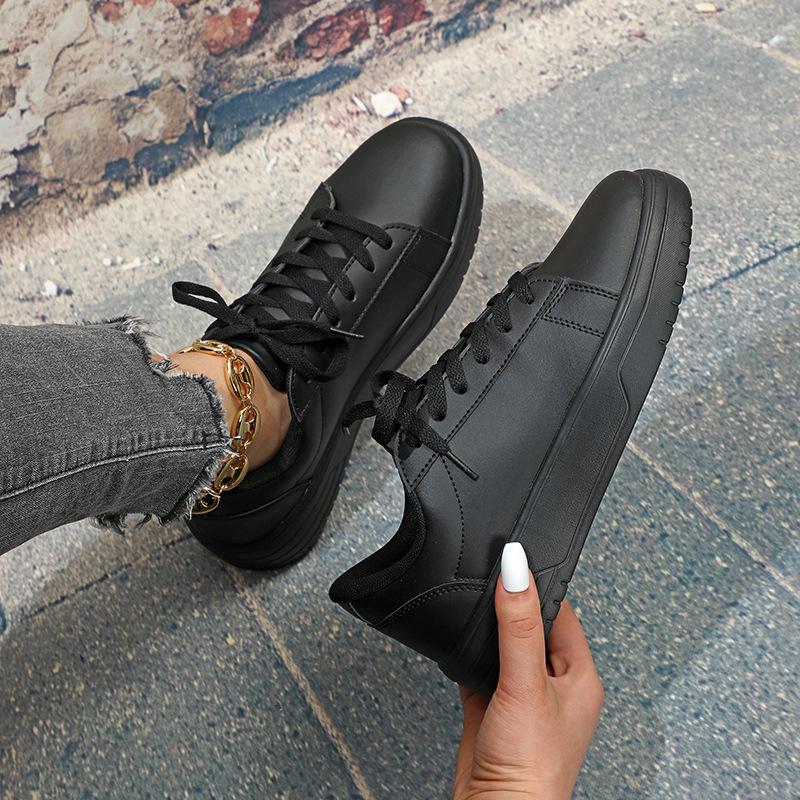 Lace-up White Shoes Casual Sneakers for Women PU Leather Walking Shoes Breathable Daily Flats Men Casual Sports Shoes Waterproof