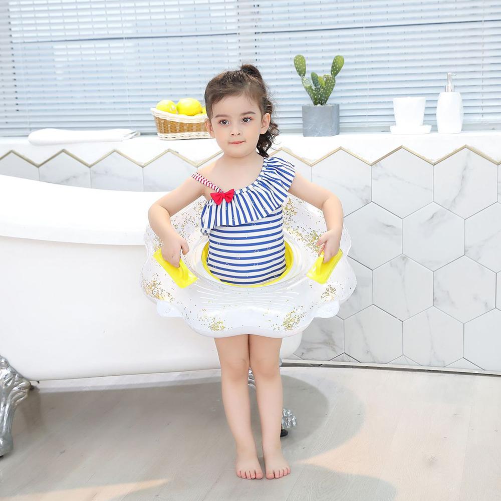Toddler Inflatable Swim Seat Float with Glitter, Kids Pool Ring with Handles, Anti-Flip Baby Swimming Float