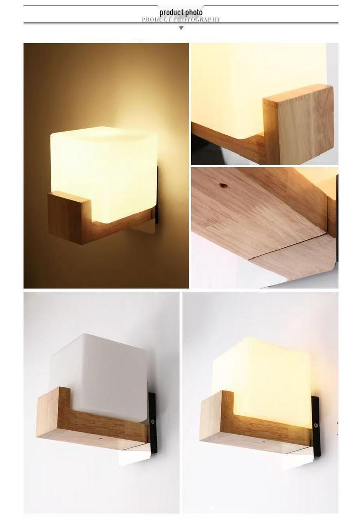 Nordic Solid Wood LED Wall Lamp for Bedroom, Hotel, Stairwell, Corridor