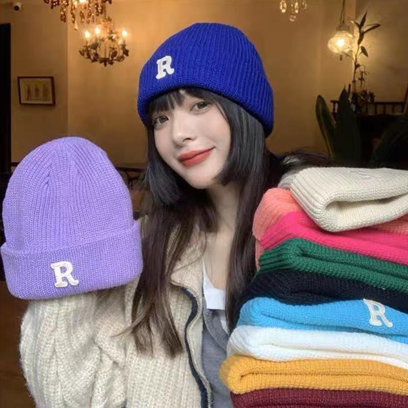 Popular Letter Beanie Hat for Female Y2K Girl Winter Autumn Thick Crochet Hat Soft Breathable Women Casual Skull Cap