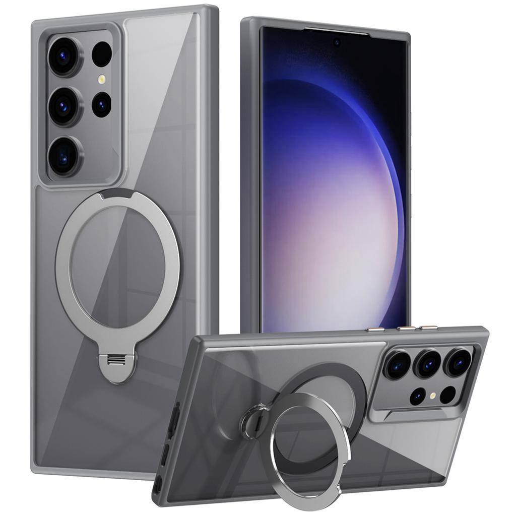 For Samsung Galaxy S23 Ultra Magnetic Case TPU+Acrylic Phone Cover Rotary Ring Kickstand