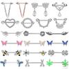 2pcs Butterfly Nipple Piercings Rings 16mm Length Bar Barbell Steel Crystal Nipple Shield Cover Heart Flower Tongue Body Jewelry
