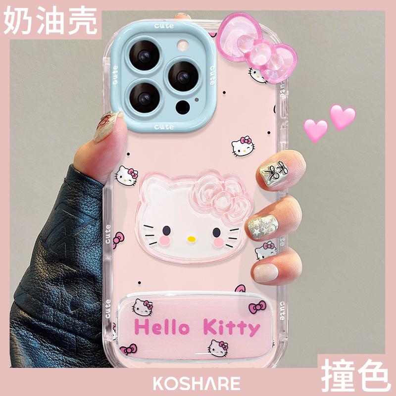 Polka dot Kt cat doll for Apple 16e cute phone case 13promax jelly 15 mirror holder 14 women