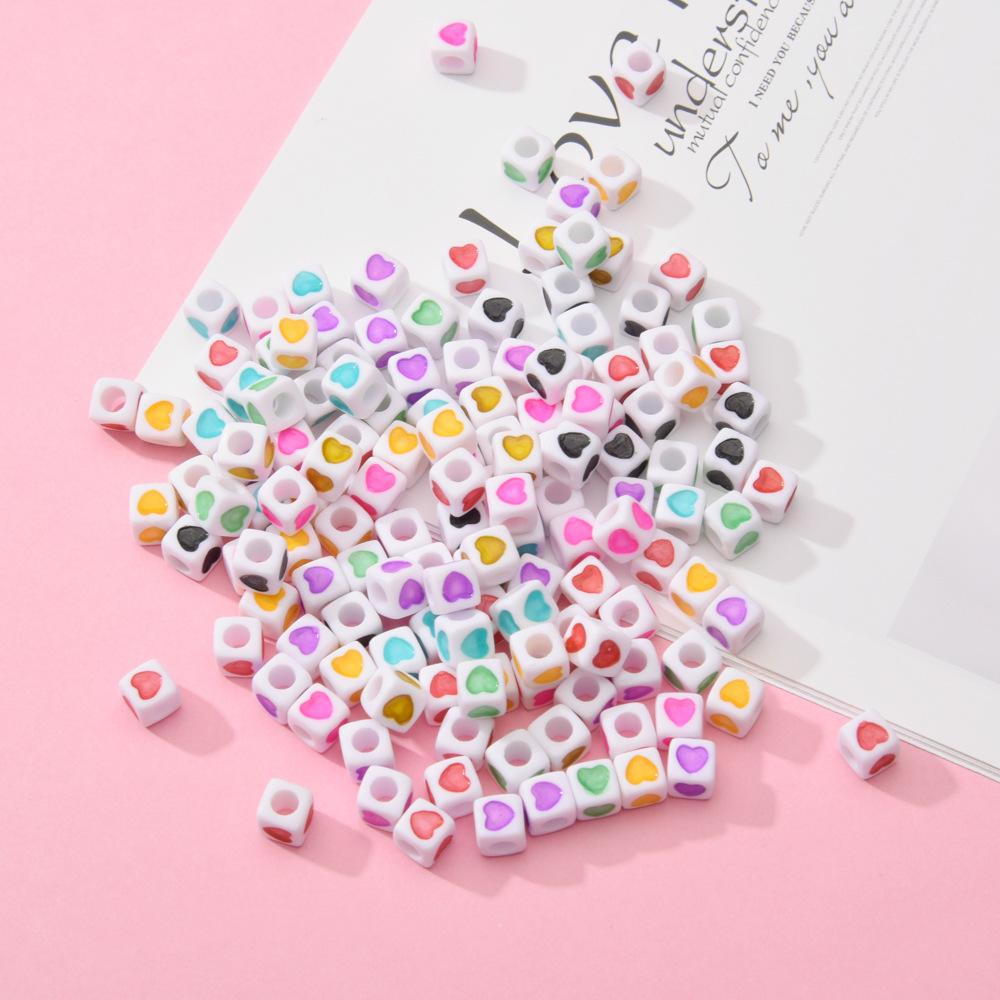 Acrylic DIY Cube Square Heart Printed Big Hole Beads for Bracelet Making Jewelry Findings