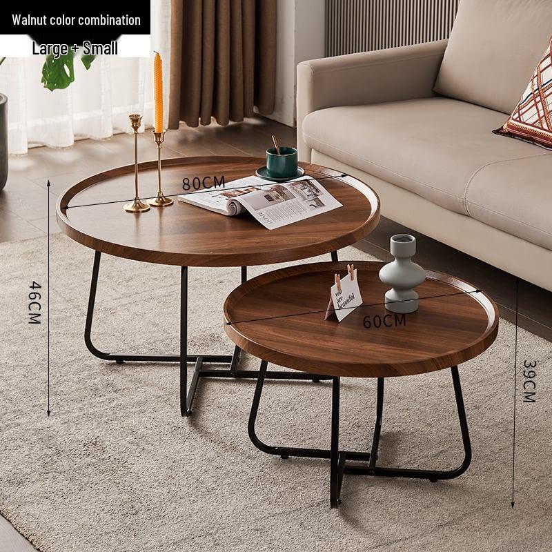 Nordic Modern Minimalist Round Solid Wood & Iron Coffee Table for Living Room or Small Apartment