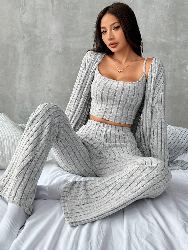2024 Autumn/Winter European & American Women's Casual Knit Three-Piece Set: Stylish Homewear Fashion
