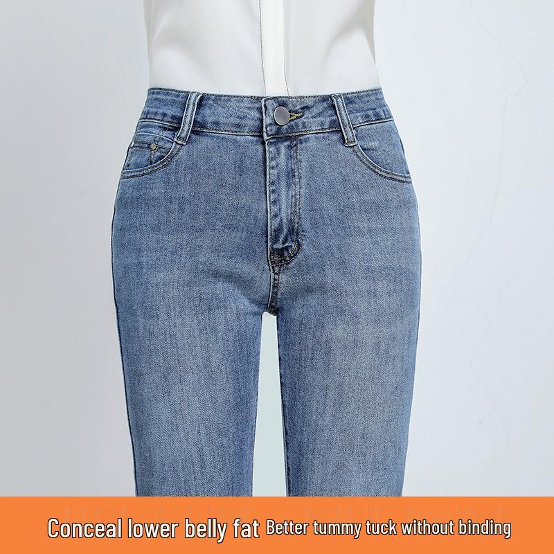 

High Waist Plus Size Slimming Straight Leg Mom Jeans - Stretchy Cigarette Pants for Women, Autumn 2025 34 (77.5-82.5 kg) светло-синий
