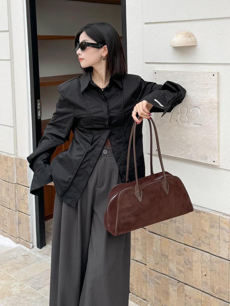 French Retro Frosted Cowhide Tote Bag - 2024 Large Capacity Shoulder Baguette for Women