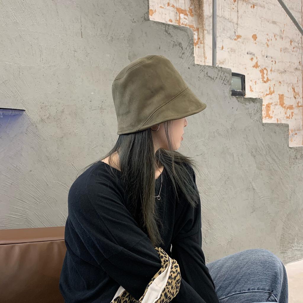 Ding Walk Walk Free Face Cover Versatile Suede Fisherman Hat Children Spring and Autumn Show Small Face Solid Color Bucket Basin Hat Men Trend