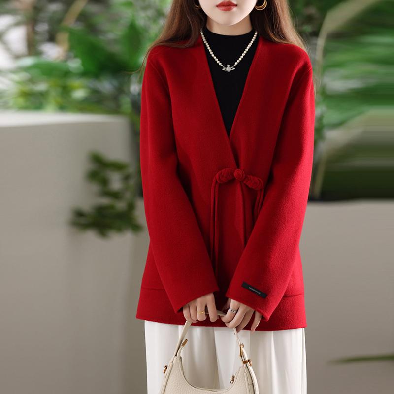 

Женское пальто из 100% шерсти TIDENOVEL Осенняя шерстяная куртка Ручной работы Пальто-бушлат Зимнее теплое пальто M красный