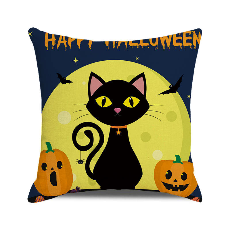 Halloween! Watercolor pumpkin black cat Digital printing short plush pillow covers for car sofa office cushion cover home goods