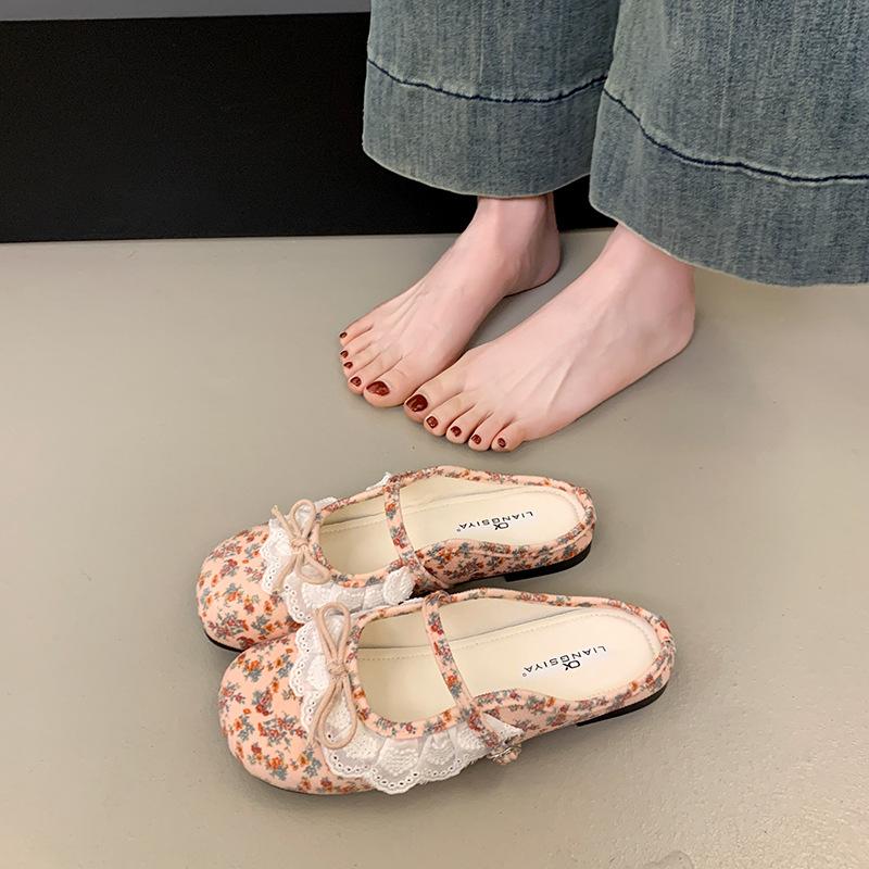

Fashion French Lace Mary Jane Shoes for Women 2025 New Soft Sole Shallow Mouth Slip on Mules Comfortable Casual Slippers Ladies Footwear 35