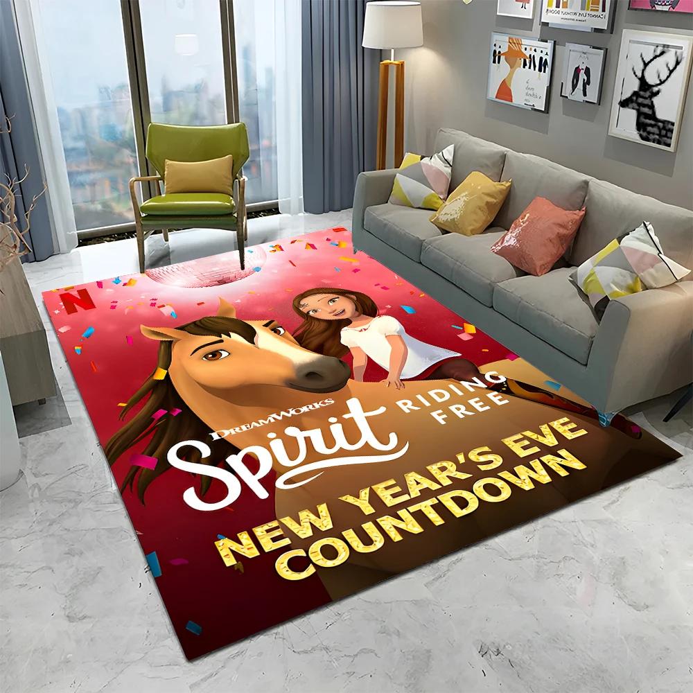 Cartoon Spirit Riding Free Horses 3D Carpet Rug for Home Living Room Bedroom Sofa Doormat Decor,kid  Area Rug Non-slip Floor Mat