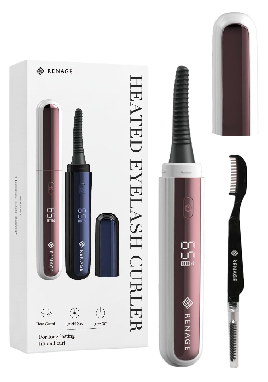 

RENAGE Heated Eyelash USB for Facial Care with Curler, Rechargeable, Eyelashes, (White, Comb)