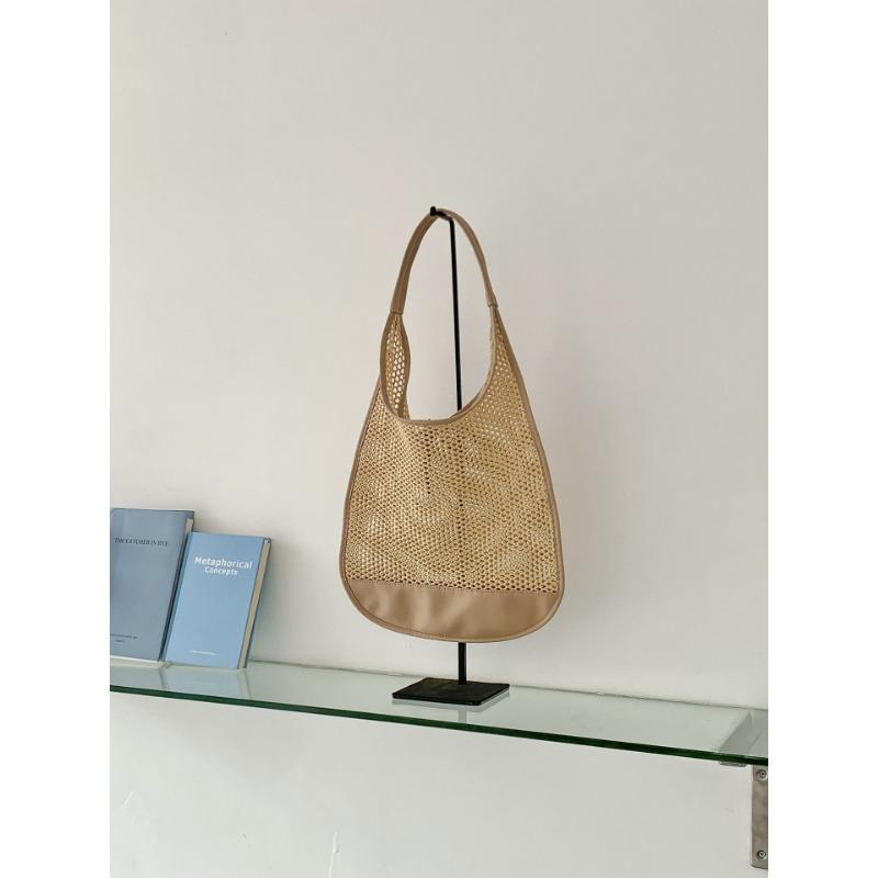 

Летняя новая полая пляжная плетеная сумка, нишевый дизайн с пэчворком, повседневная сумка через плечо, женская сумка-тоут большой вместимости для женщин абрикосовый