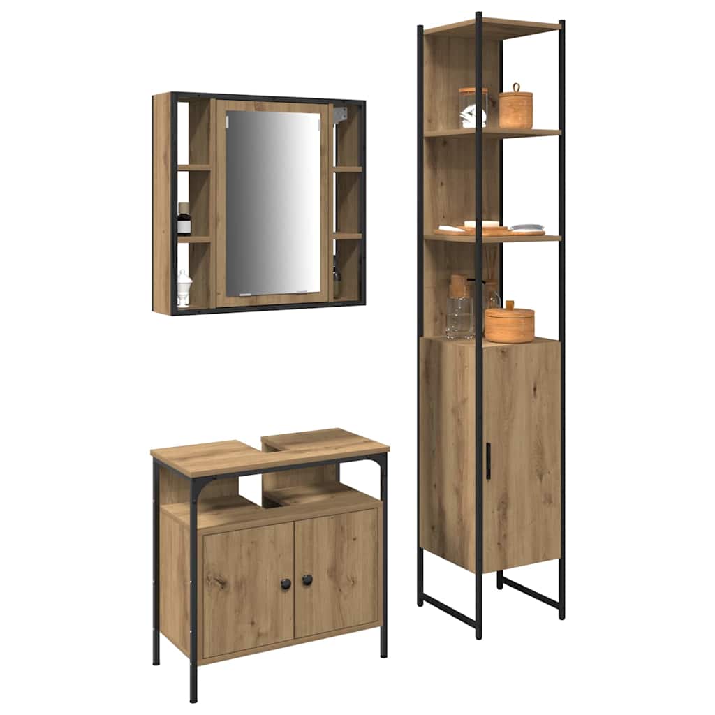 Bathroom Furniture Set with Shelf 3 Pcs Artisan Oak Wood Based Material