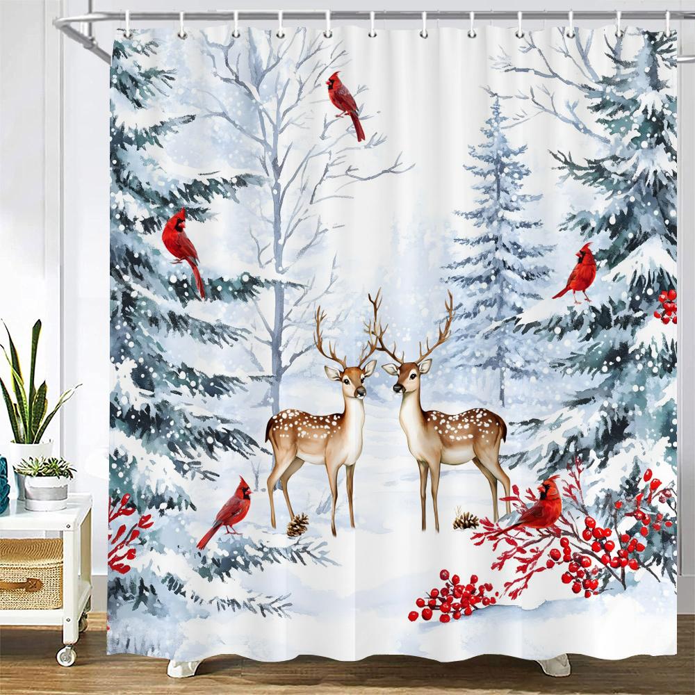 

Merry Christmas Shower Curtain Bath Curtain Elk Santa Claus Christmas Printed Polyester Bathroom Curtains for Home Decor curtain W90xH180cm