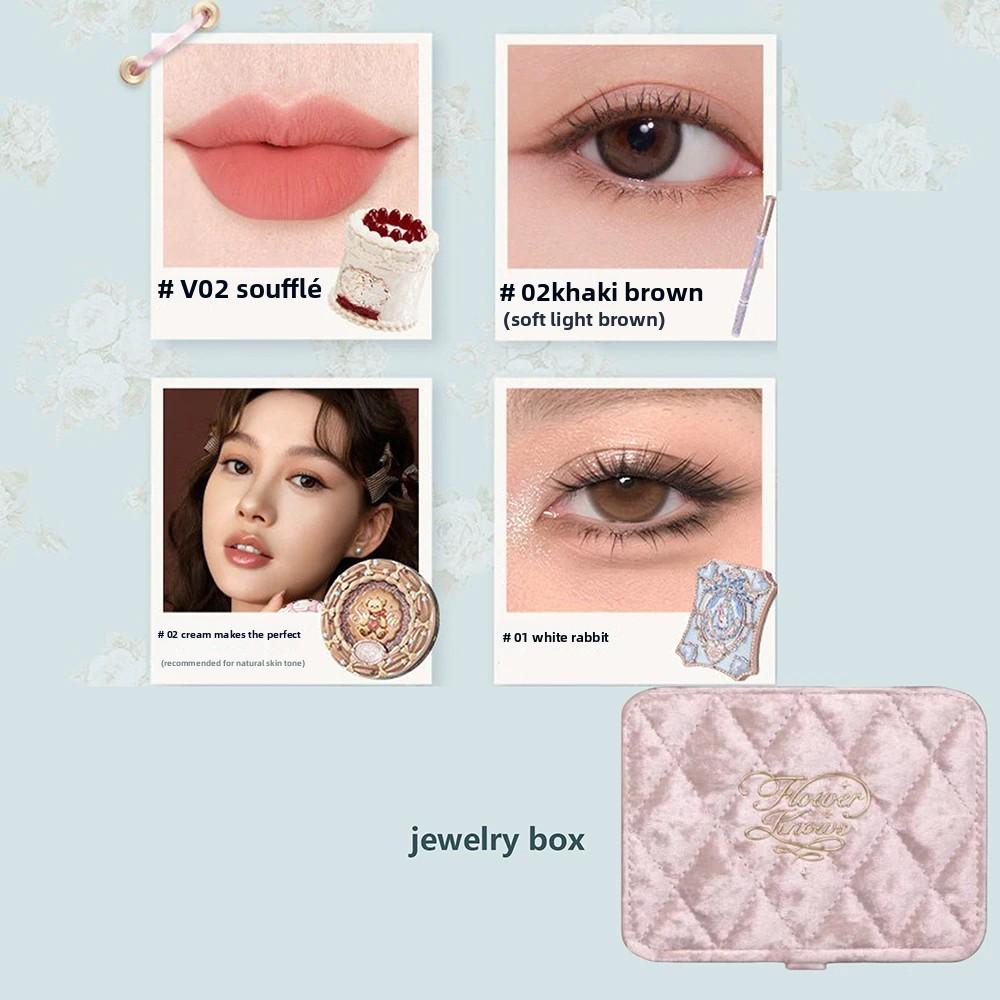 Flower Knows Makeup Gift Box Shimmer Eye Shadow Palette,Eyeliner Cupid Lipstick Full Coverage Concealer All-in-One Beauty Kit
