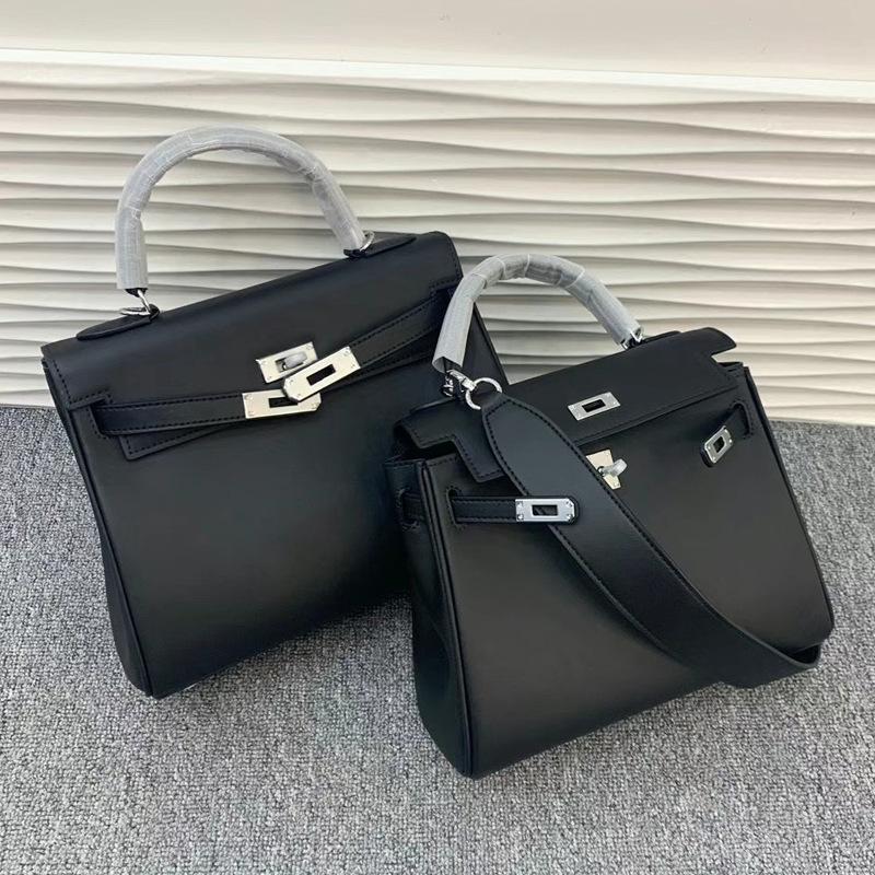 Neue Leder Kelly Tasche Swift Leder breiter Schultergurt atmosphärische Handtasche silberne Schnalle weiches Leder Mode einfache Umhängetasche