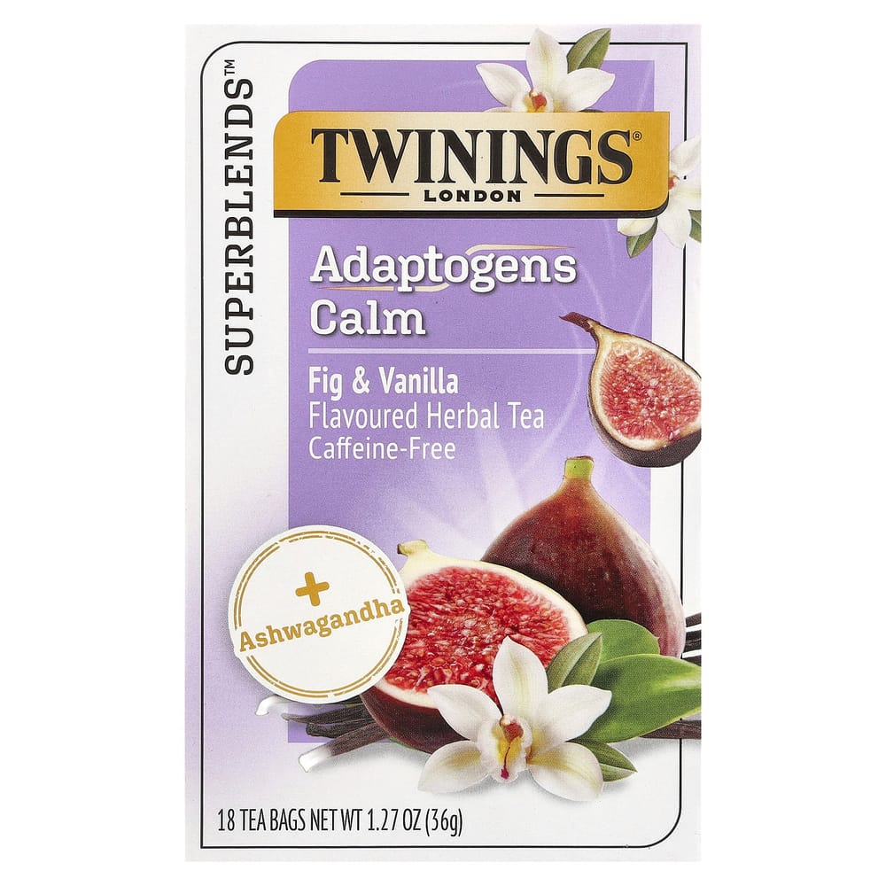 Twinings Calm Adaptogen Herbal Tea, Fig & Vanilla Flavor, Caffeine-Free, 18 Tea Bags (36g / 1.27oz)