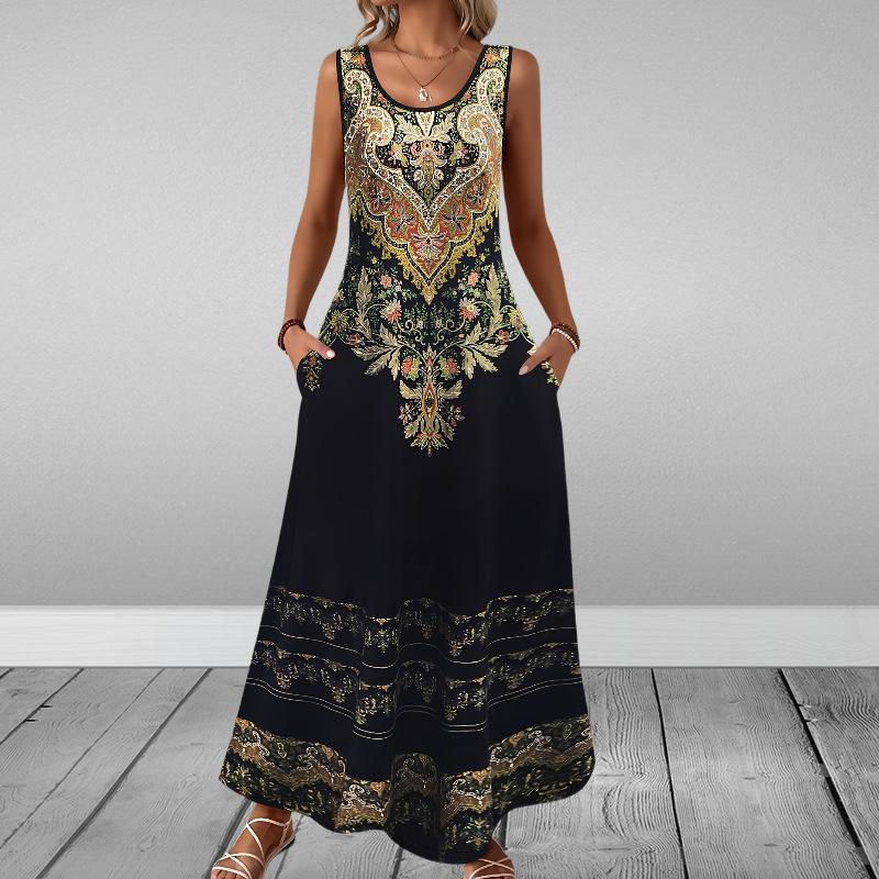 

Жіноча літня сукня без рукавів А-силуету, вільна, довга, з принтом у смужку, великого розміру, пляжний одяг 5XL золотий