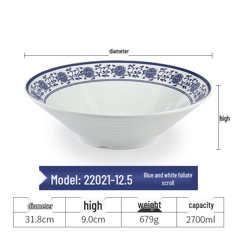 Yipan Melamine Blue & White Ramen Bowl