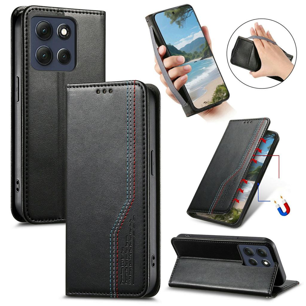 For Motorola Moto G86 Power 5G Case Wallet Tri-Color Stitching Leather Phone Cover with Elastic Wristband