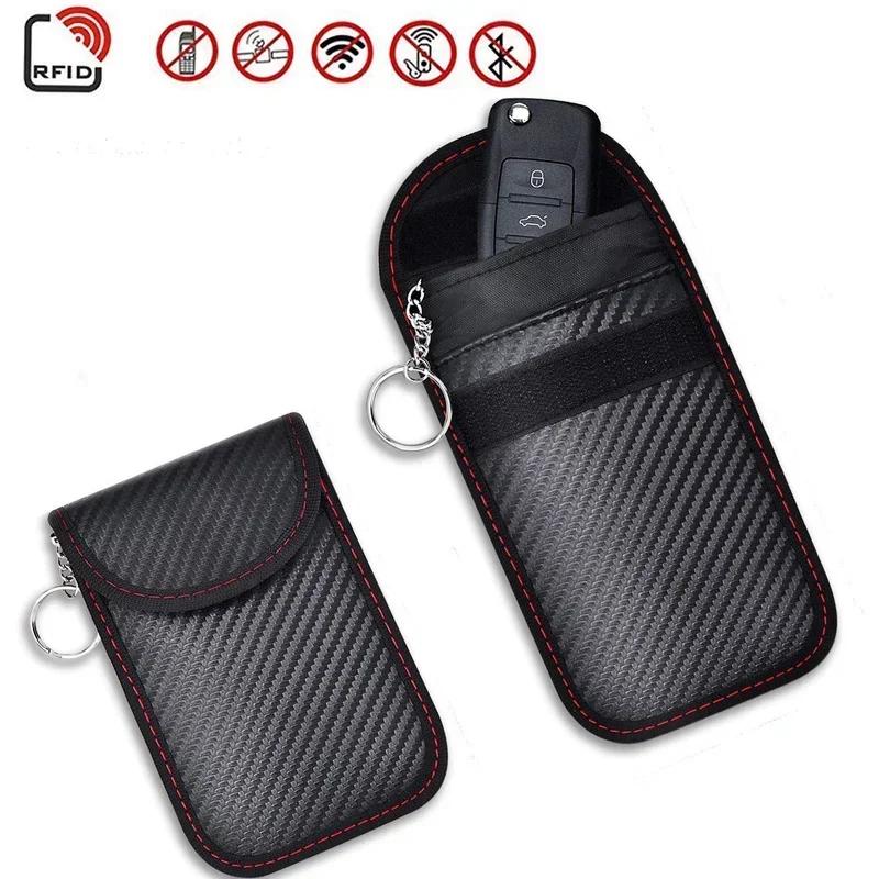 New Car Key Signal Blocker Case PU Leather Anti-Theft Faraday Pouch Car RFID Signal Blocker Key Bag Auto Parts