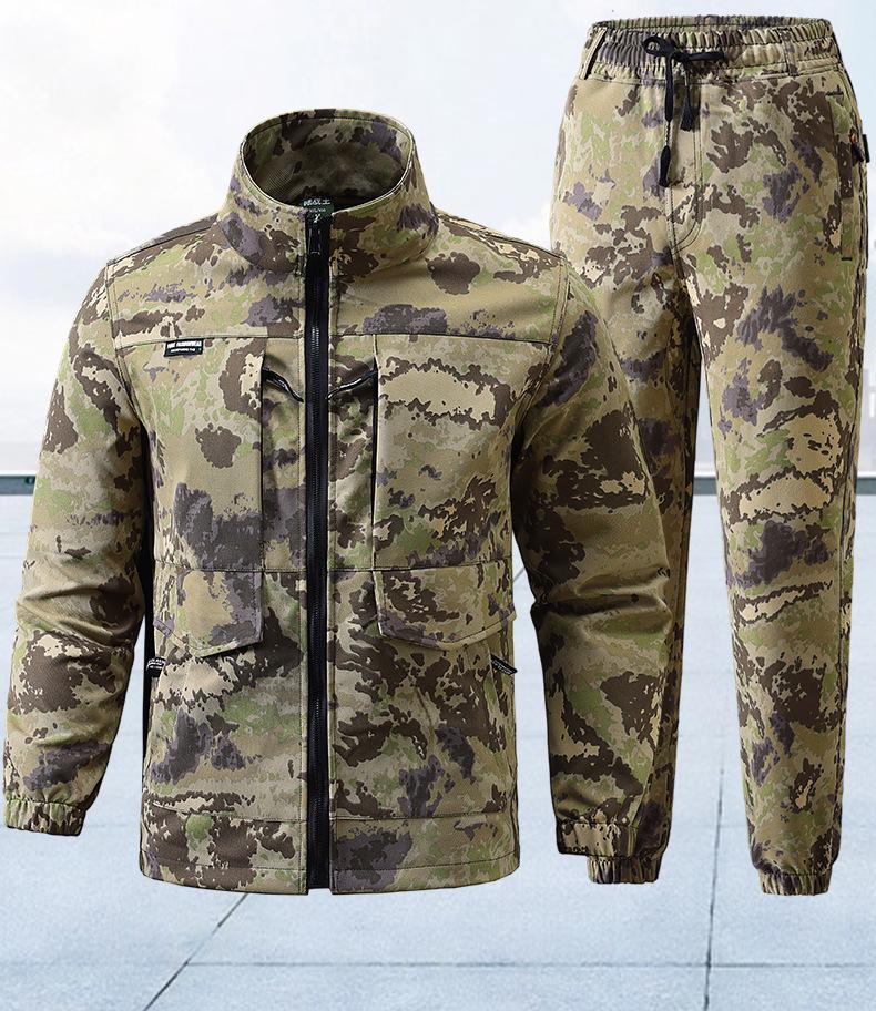 Men's Workwear: Breathable Camouflage Suit for Spring & Autumn - Durable, Thick, Wear-Resistant Outdoor & Training Gear.