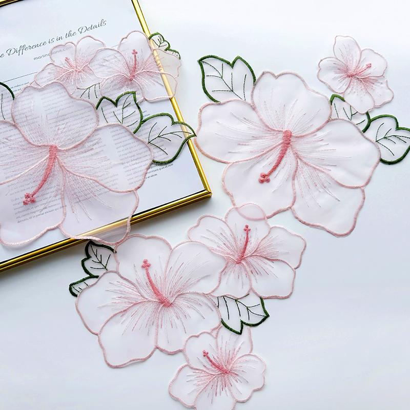 5Pcs/Set Five Piece Set Handmade DIY Colorful Beads Fresh Organza New Chinese Style Lotus Cloth Sticker Dress Decoration