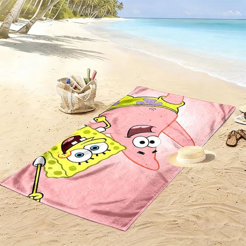 SpongeBob&Patrick Star Print Beach Towel, Large Soft Quick Dry Towel for Beach Camping Swimming