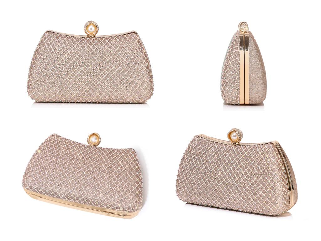 SHIMMER Party Bag, Clutch Bag, Wedding Bag, Handbag, 3-Way Shoulder Bag, Silver, Perfect for After-Parties, Receptions, Graduations, and More