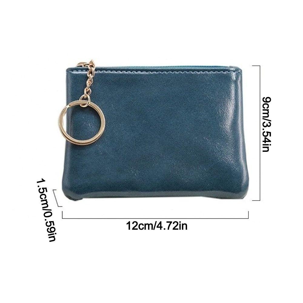 Fashion PU Leather Coin Purse with Keychain Portable Card Holder Zipper Closure Wallet Women