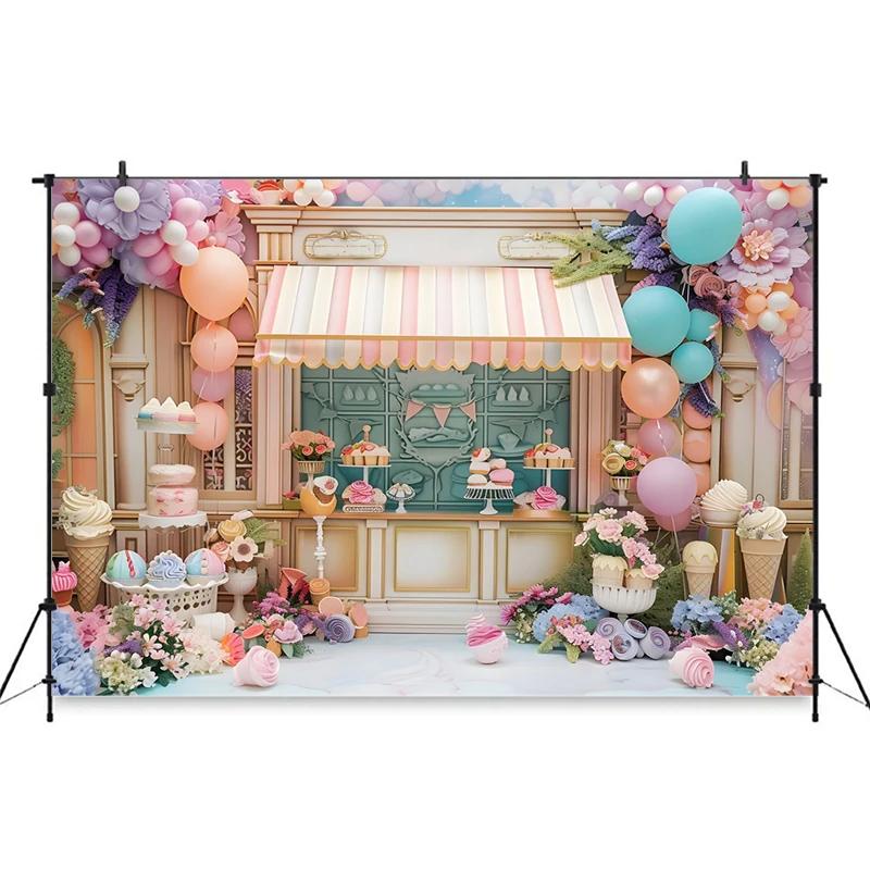Ice Cream Backdrop For Photography Cake Crush Dessert Shop Balloon Flower Background Wedding Birthday Party Decoration Backdrops