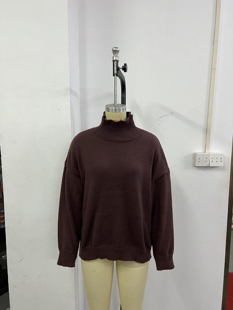 2025 European & American High Neck Casual Solid Color Knit Sweater - Autumn/Winter Versatile