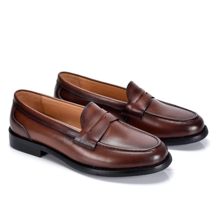 Men s Retro British Style Genuine Leather Slip-On Loafers - Comfortable  Breathable Business Casual Shoes 39