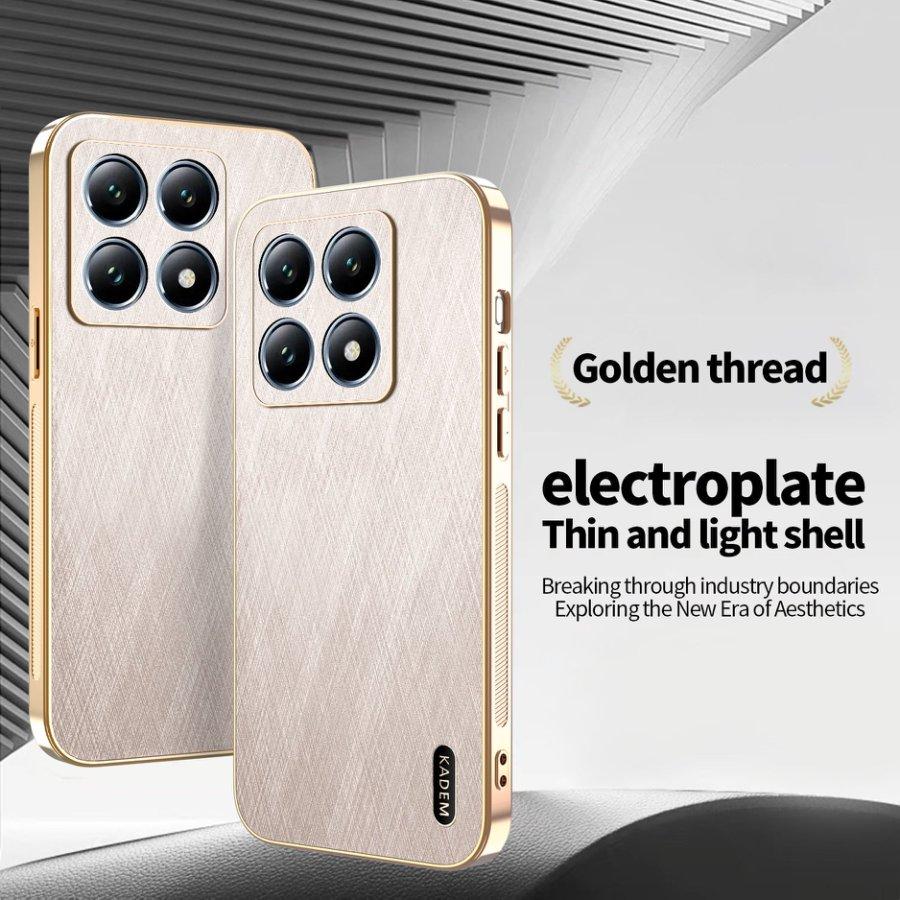Plating Gold Silk Skin Case for Xiaomi Mi 14T 13T 11T Pro 13 12 14 15 Ultra Full Protection Shell Leather Shockproof Back Cover