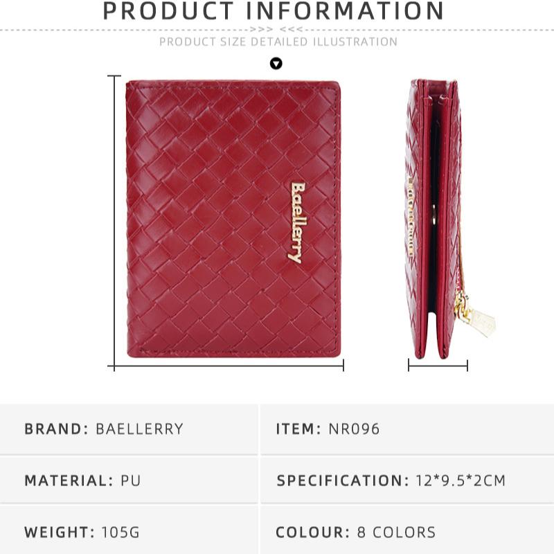 Baellerry Women's Korean Style Short Purse Pu Leather Woven Texture Wallet Snap Button Billfold Multiple Card Slots Notecase Slim Card Holder