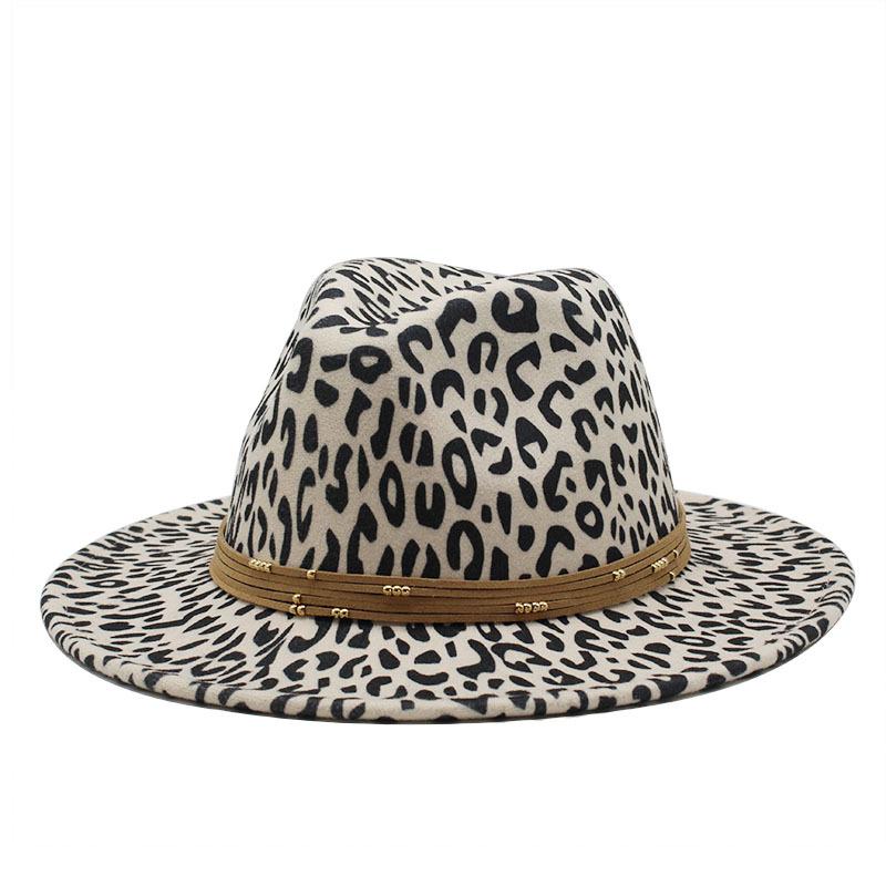 Woolen Leopard Print Top Hat, Flat-Brimmed Big Eave Hat, Couple Hat, Jazz Hat.