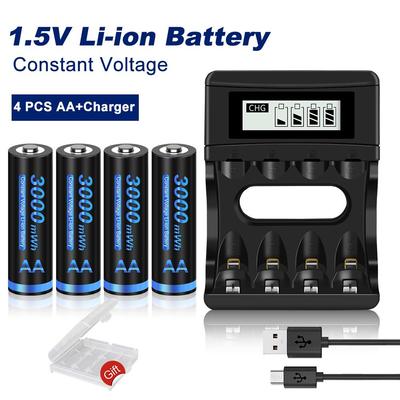 1,5 V AA lítium-iónová nabíjateľná batéria 3000 mWh nabíjateľná batéria AA 1,5 V lítiová nabíjateľná batéria AA + LCD nabíjačka